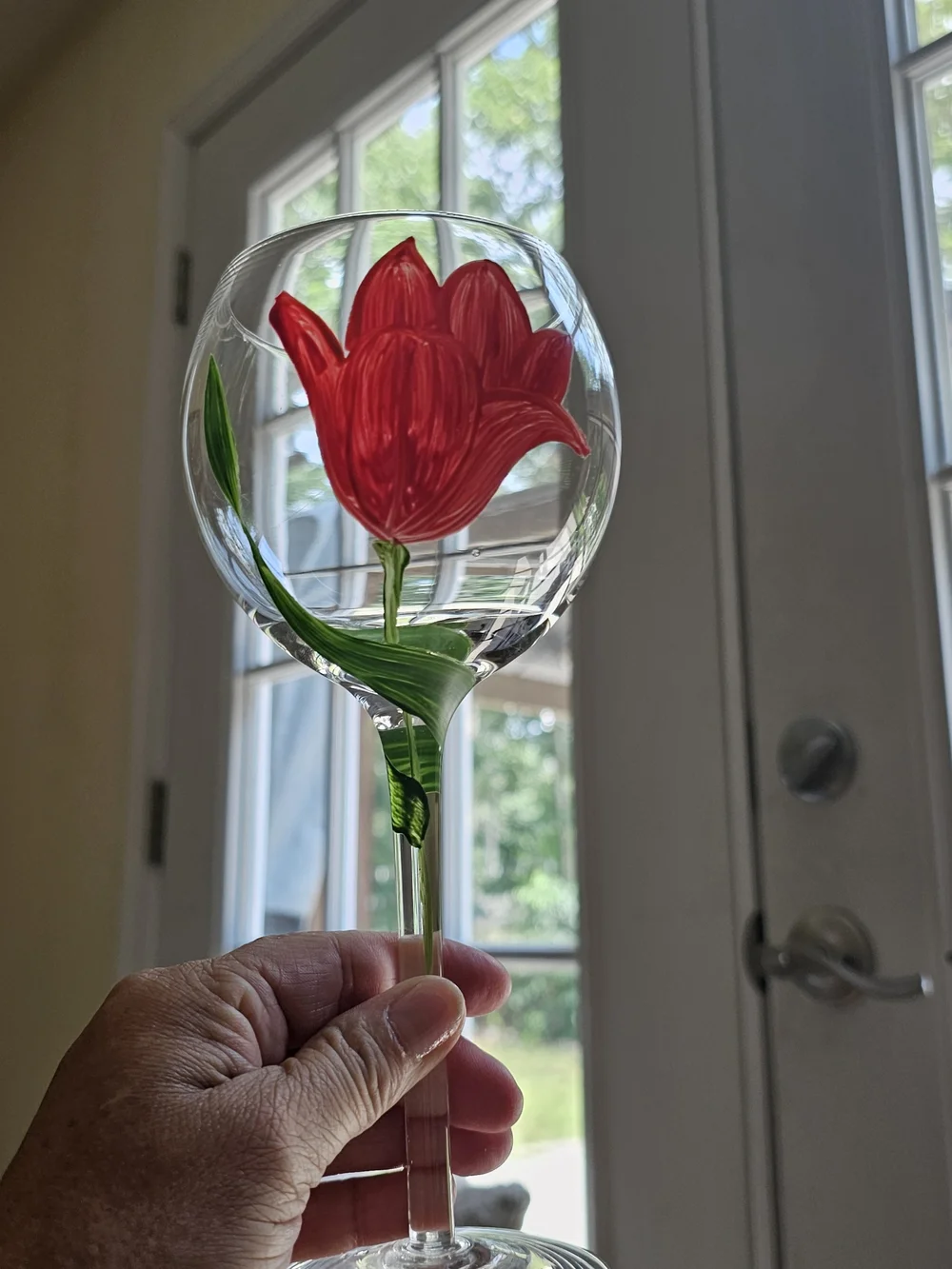 BLOCK BASICS Set Of 4 Hand-Painted Floral Wine Glasses - Red & Blue Flowers